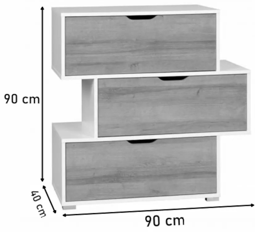 Komoda IWA K3SZ, 90x90x40, biela/dub zlatý