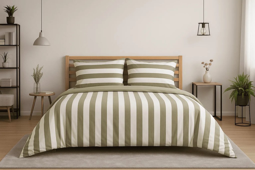 Bavlnené obliečky STRIPES bielo-zelené Rozmer obliečky: 2 ks 70 x 90 cm | 200 x 220 cm