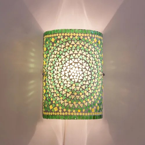 Turecká lampa nástenná s káblom mosaic Cylinder GREEN 17*26