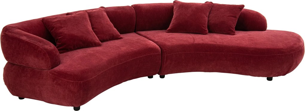Luxusná 4-miestna zakrivená pohovka vo vínovej farbe so 4 vankúšmi – 320*106*73 cm