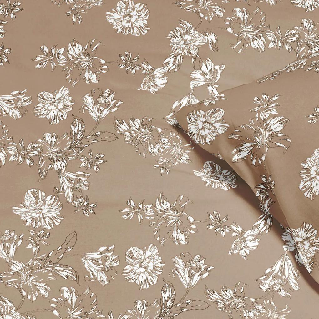 Goldea luxusné obliečky z bavlneného saténu - ľalie na hnedom 140 x 200 a 70 x 90 cm