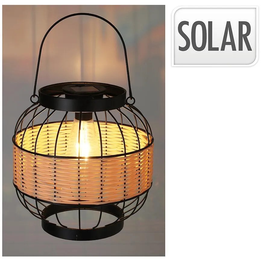 Solárny lampáš čierny 24 x 24 cm ratan