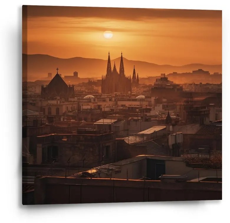 Sablio Obraz Barcelona Night Skyline - 50x50 cm