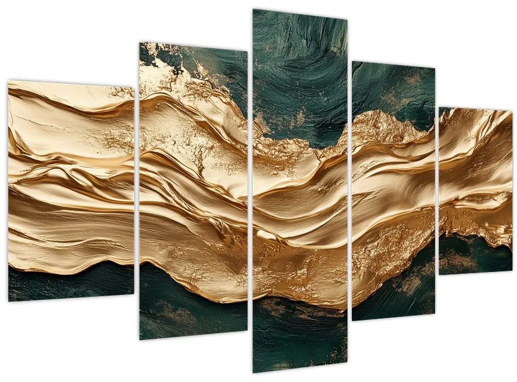 Obraz - Zelená abstrakcia so zlatom II. (150x105 cm)