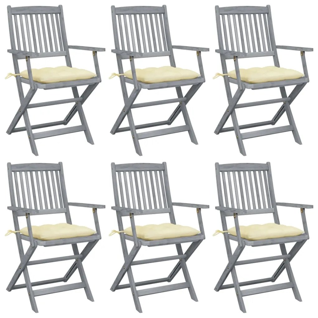 vidaXL Skladacie vonkajšie stoličky s podložkami 6 ks akáciový masív