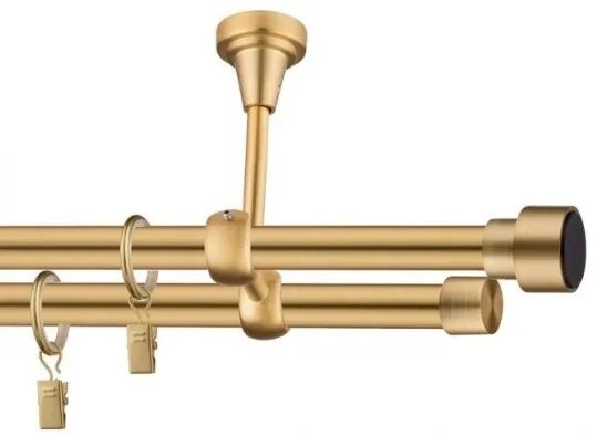Dekorstudio Stropná dvojradová garniža SLICK zlatá 19mm Dĺžka: 360cm, Typ príslušenstva: Krúžky tiché so štipcami