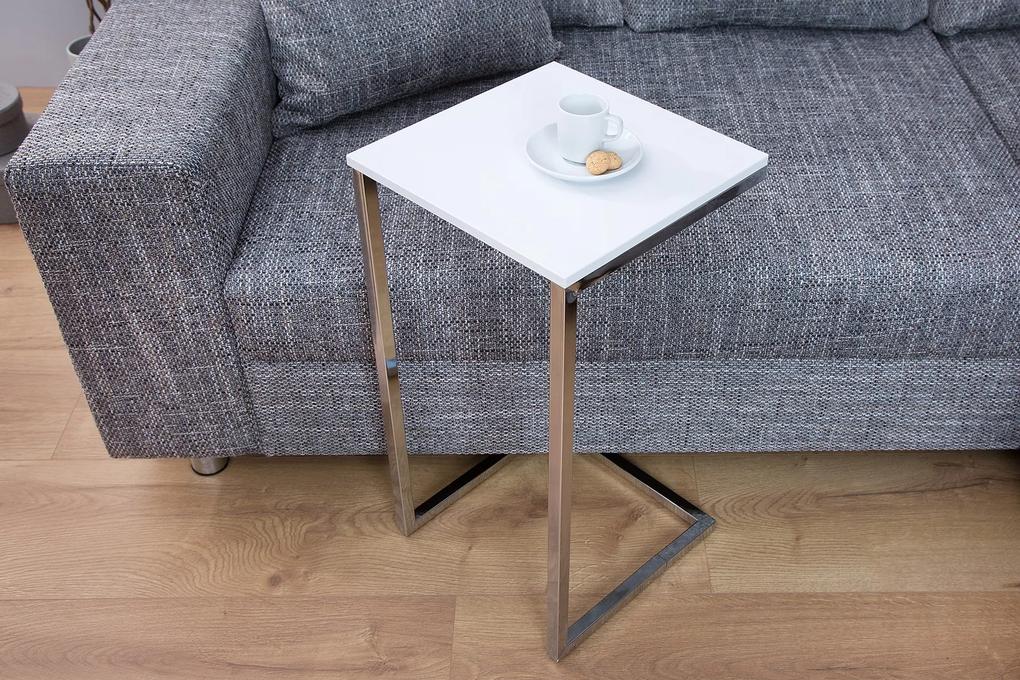 Bighome - Príručný stolík SIMPLE 60 cm - biela, strieborná