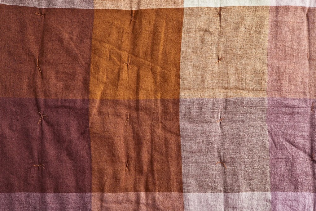 MADAM STOLTZ Ľanový prehoz na posteľ Burnt Orange/Lilac/Bordeaux 70 × 180 cm
