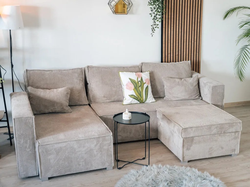 Krémový taburet SMART COSARO s úložným priestorom 65x65 cm