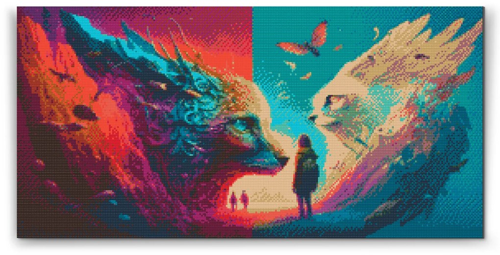 Gario Diamantové maľovanie Mystické mačky Rozmery: 40 x 80 cm, Rámovanie: S vnútorným rámom, Diamanty: Štvorcové