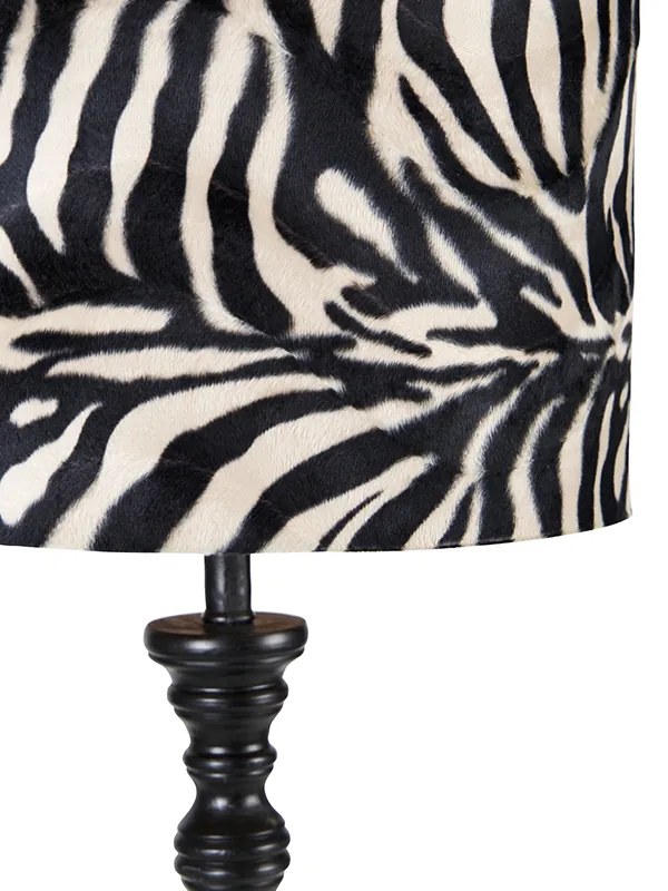 Stojacia lampa čierna s tienidlom so vzorom zebry 40 cm - Classico