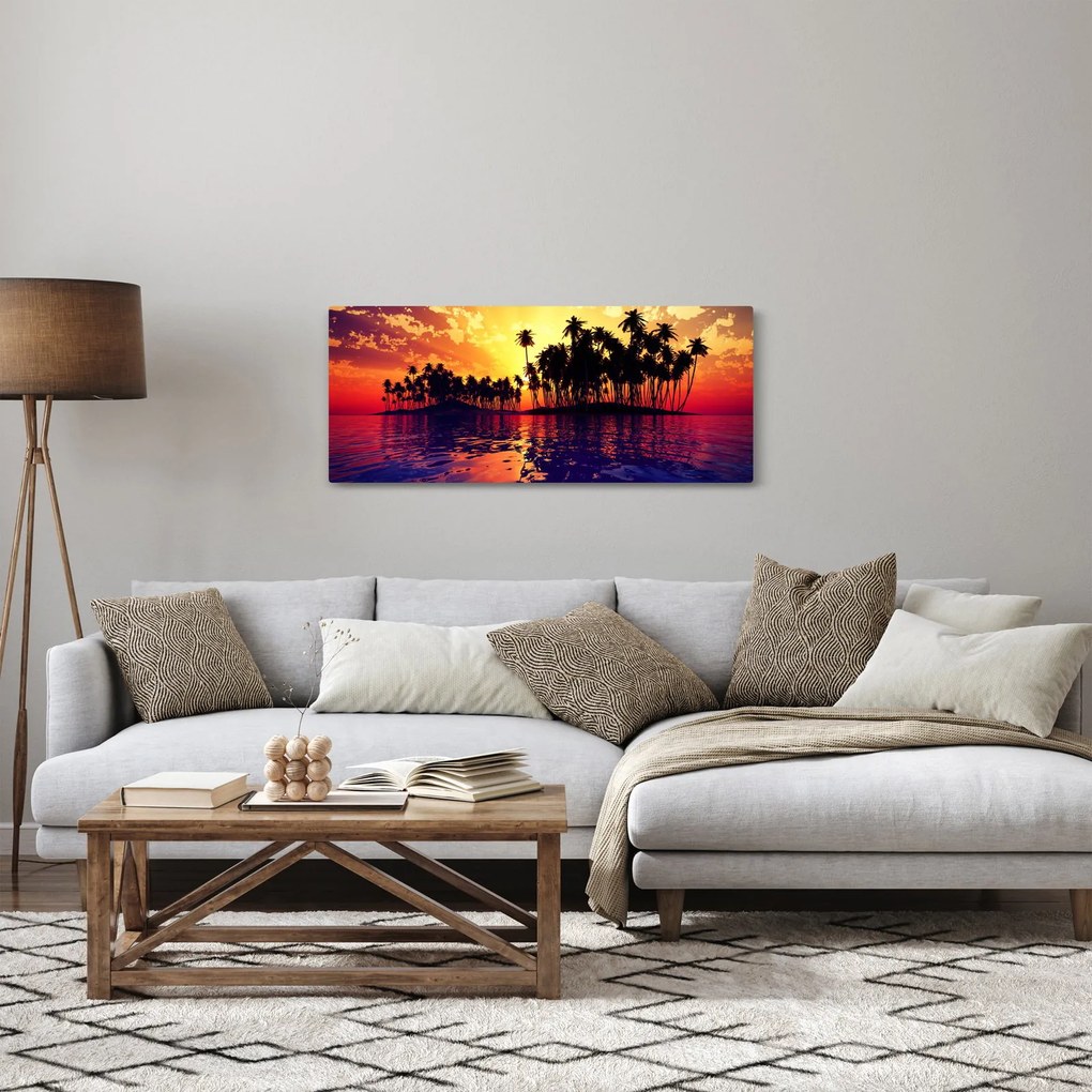 Obraz ostrovu pri západe slnka (120x50 cm)