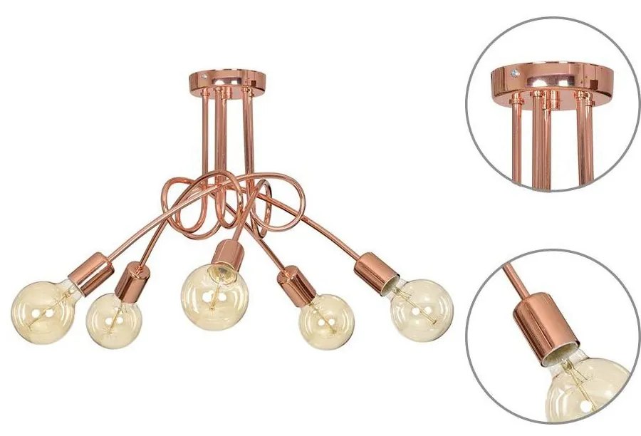 Stropné svietidlo Edison 5, medené telo svietidla