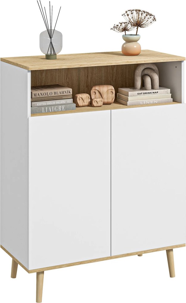 HOMCOM Úložný Kancelársky Kabinet, Kuchynský Buffet, s Nastaviteľnou Poličkou, 2-Dverový Zásuvkový Kabinet, 80 x 38 x 102 cm, Severský Dizajn, Masívne