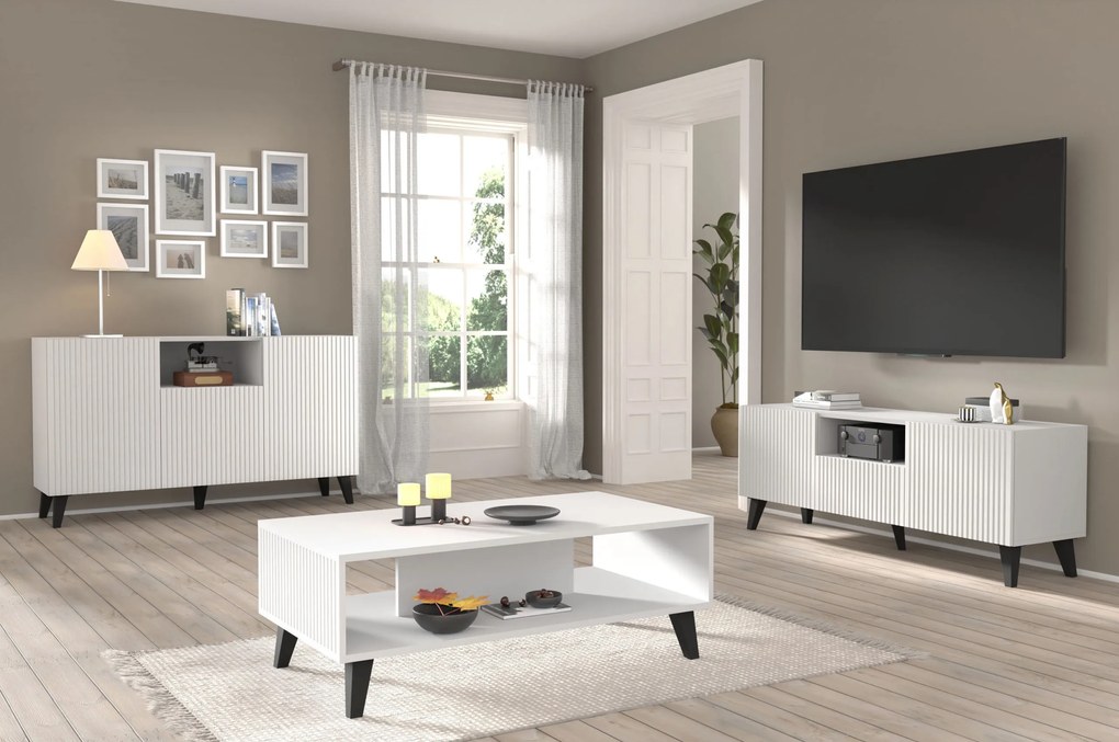 TV skrinka/stolík HG 150 2D1S Rowanna (biela + čierna). Akcia -20%. Vlastná spoľahlivá doprava až k Vám domov. 1125107