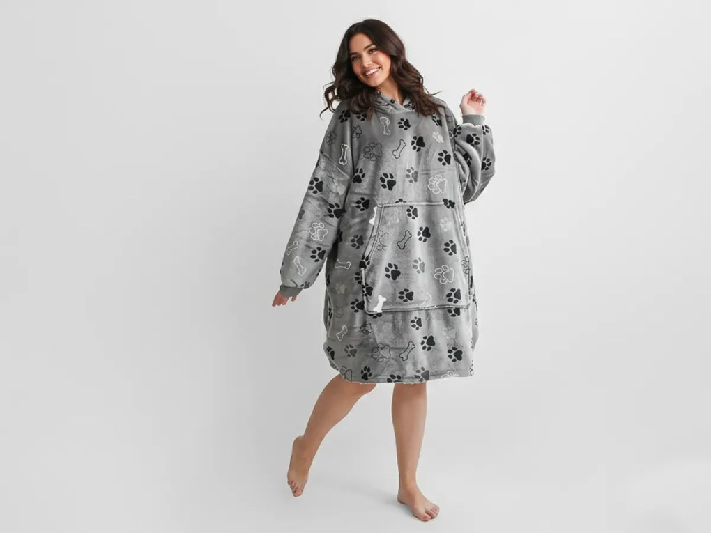 XPOSE® Mikinová deka s barančekom LABKY - sivá