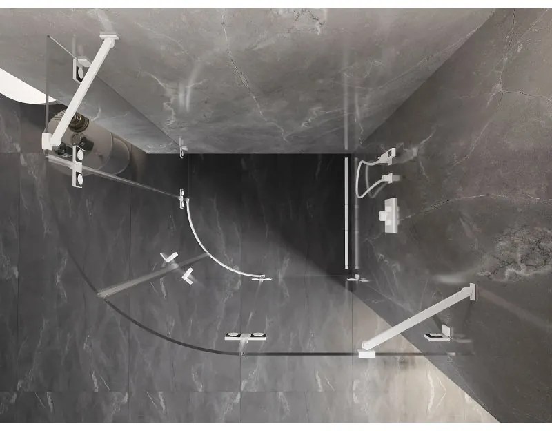 Mexen Lunar, pravý polkruhový sprchový kút 90 x 70 cm, 8mm číre sklo, biely profil, 833-090P-070L-20-00