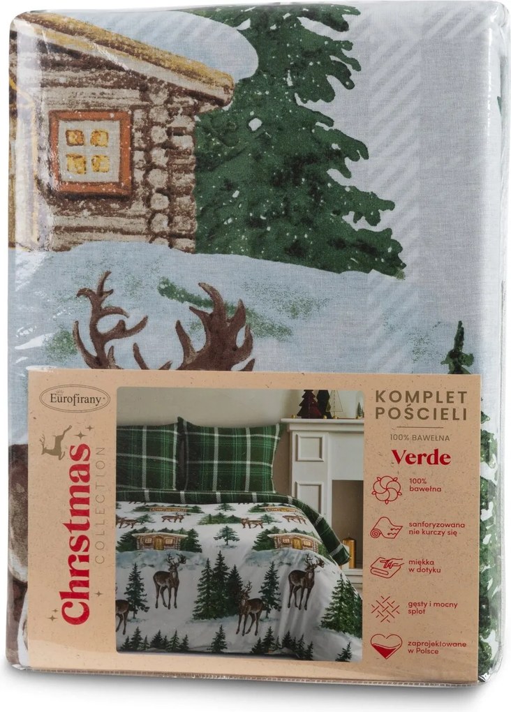 VIANOČNÉ RENFORCÉ OBLIEČKY VERDE 200X220 CM, 2 KS 70X80 CM VZOROVANÉ