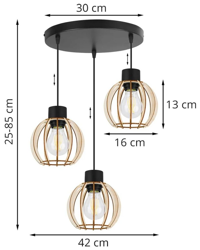 Závesné svietidlo Timber 8, 3x drevené tienidlo, o