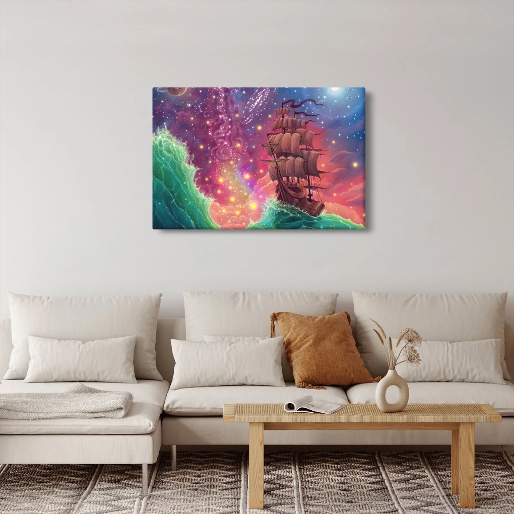 Obraz - Loď s vesmírnou oblohou (90x60 cm)