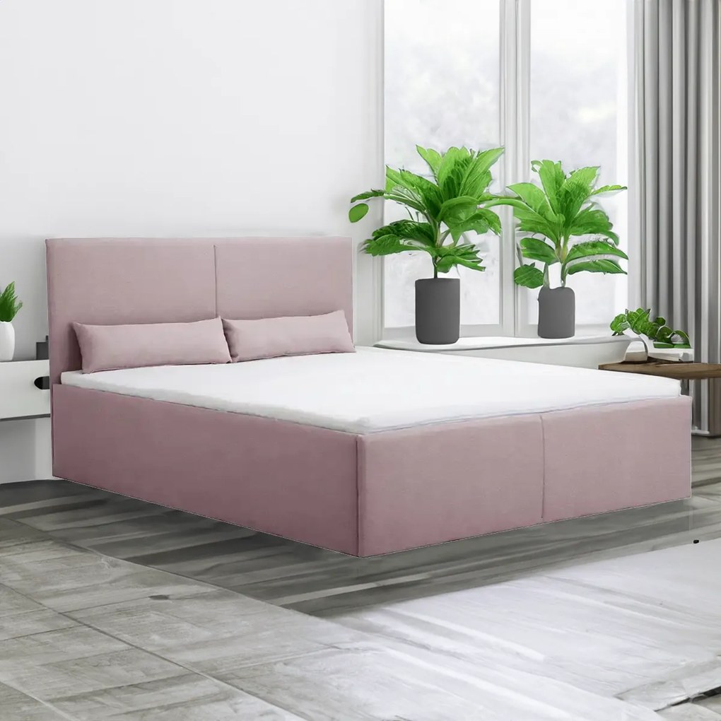 Čalúnená posteľ s úložným priestorom a matracom KARL 140 x 200 cm Růžový