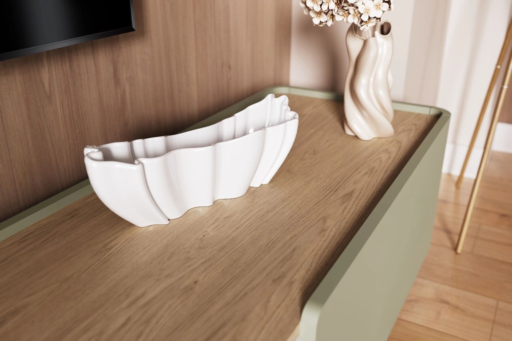 TV stolík Elivo 220 cm so zásuvkou - eukalyptus / dub baltic dune