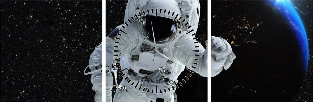 Obraz - Astronaut vo vesmíre (s hodinami) (90x30 cm)