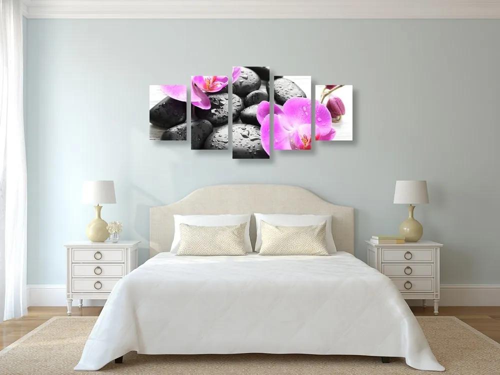 5-dielny obraz krásna súhra kameňov a orchidey - 200x100