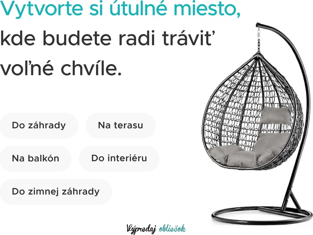 Biele závesné kreslo KOKON bez stojanu, bielo-sivý vankúš