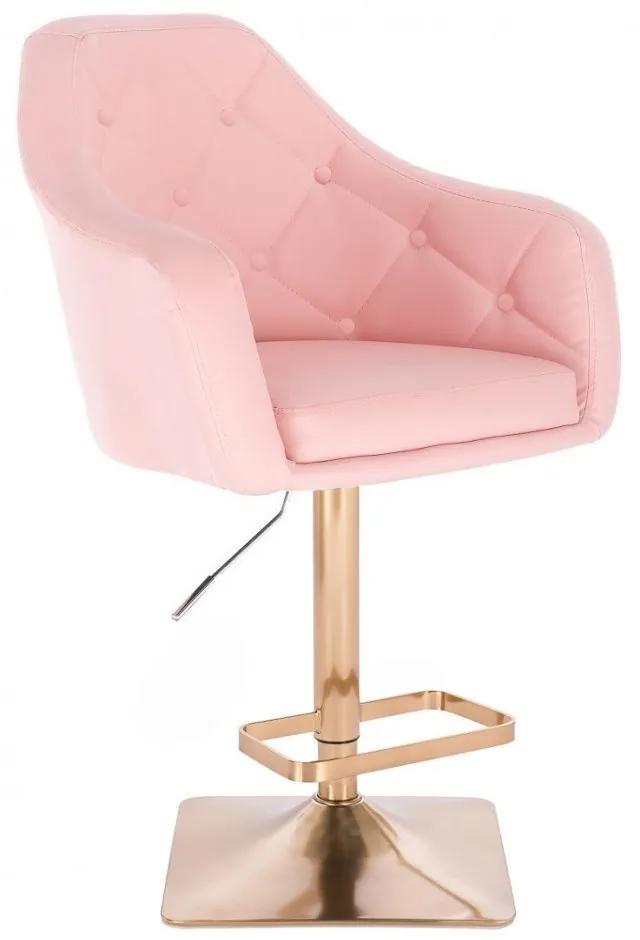 LuxuryForm Barová stolička ANDORA na zlatej hranatej podstave - ružová