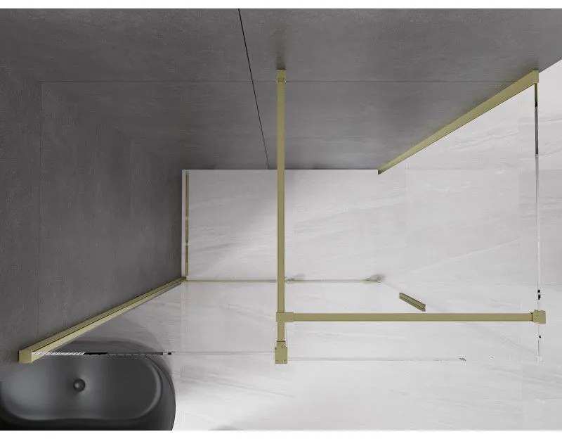 Mexen Velar, sprchový kút s posuvnými dverami 130(dvere) x 75(stena) cm, 8mm číre sklo, zlatá matná, 871-130-075-01-55