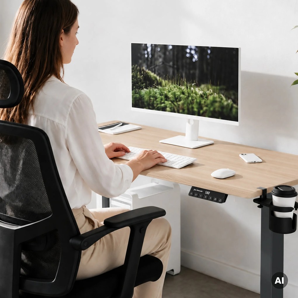 Elektrický stôl s reguláciou výšky ergonomický antracitový/dub sonoma,1400x700 mm: ARIA