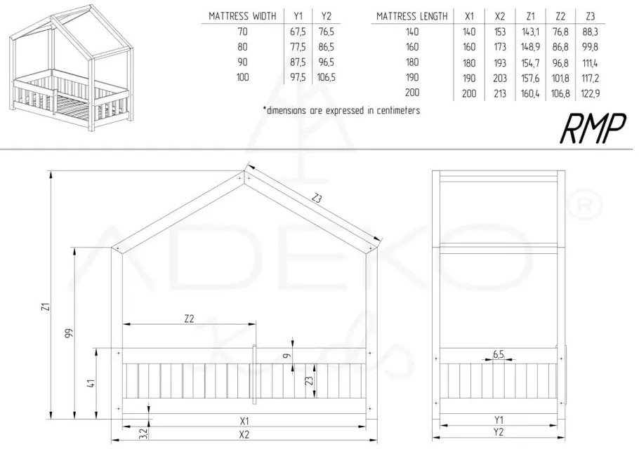 Domčeková detská posteľ z borovicového dreva v prírodnej farbe 90x200 cm Mila RMP – Adeko