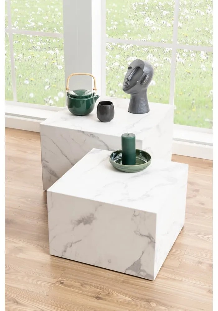 Biele konferenčné stolíky v dekore mramoru v súprave 2 ks 58x58 cm Dice – Actona