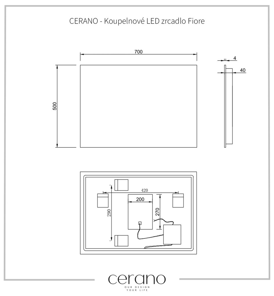 CERANO - Kúpeľňové LED zrkadlo Fiore - 50x70 cm, CER-CER-476711