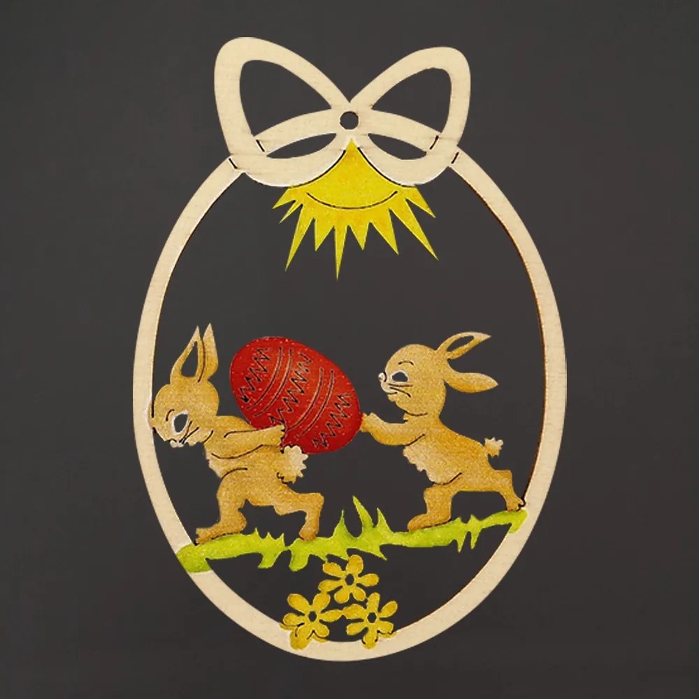 AMADEA Drevená dekorácia vajíčko zajace s vajíčkom, veľkosť 9 cm, český výrobok