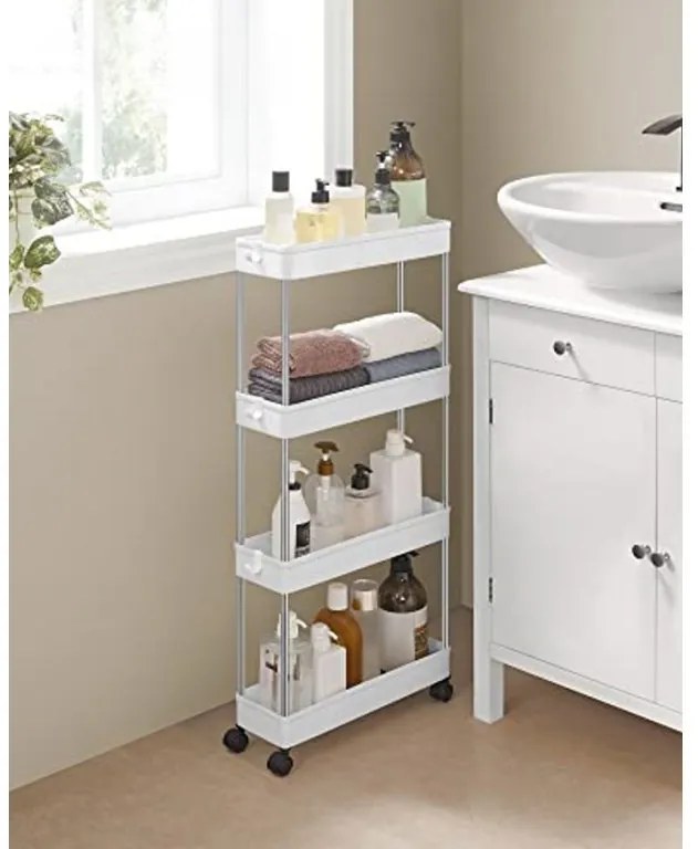 Plastový regál na kolieskach CART 13,5x42x83 cm biely