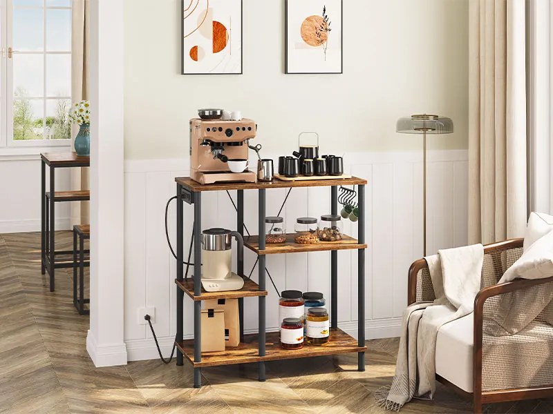 Kuchynský regál Vasagle Vitas 80 cm so zásuvkami hnedý/čierny