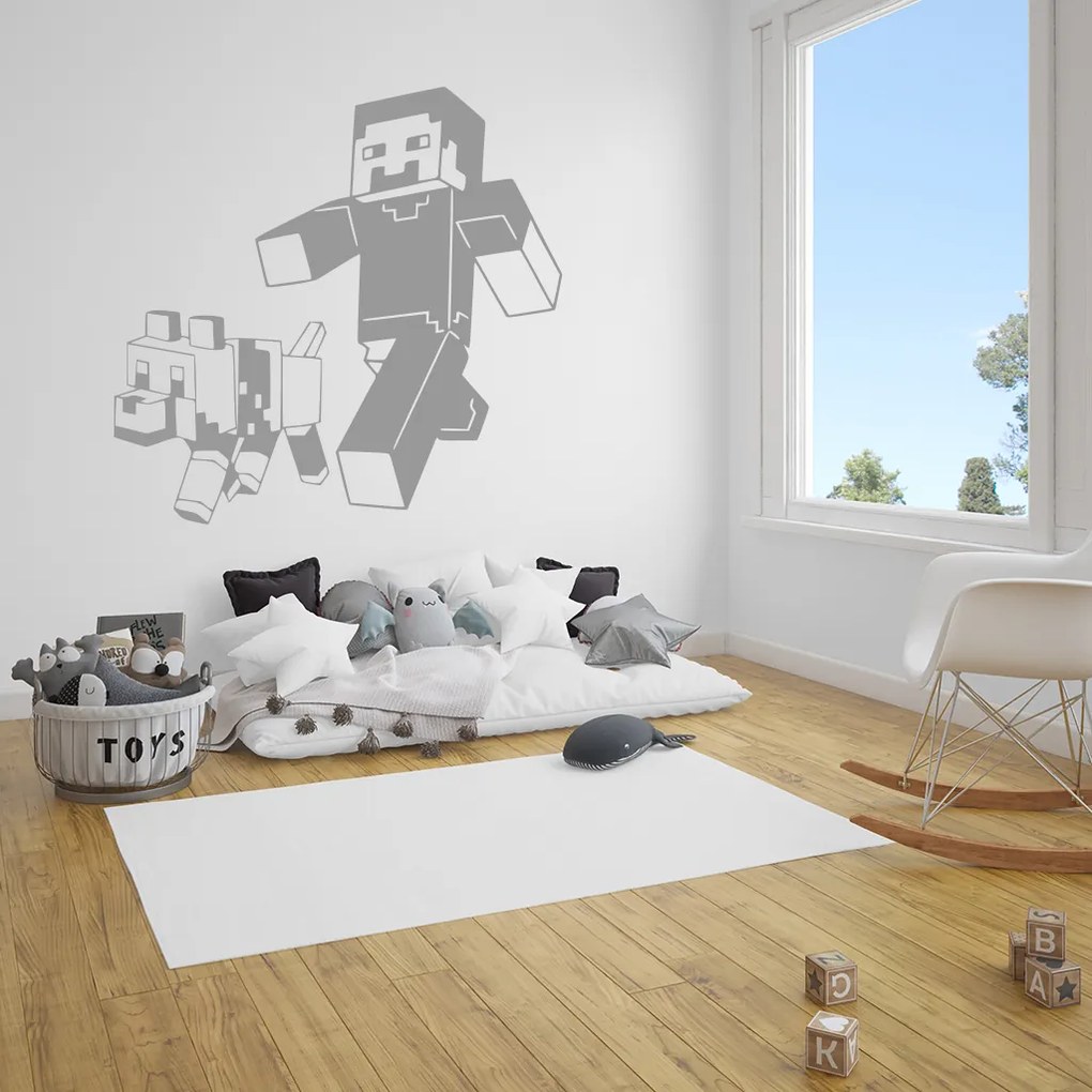 Veselá Stena Samolepka Minecraft so psom Farba: oranžová, Veľkosť: 100 x 97 cm