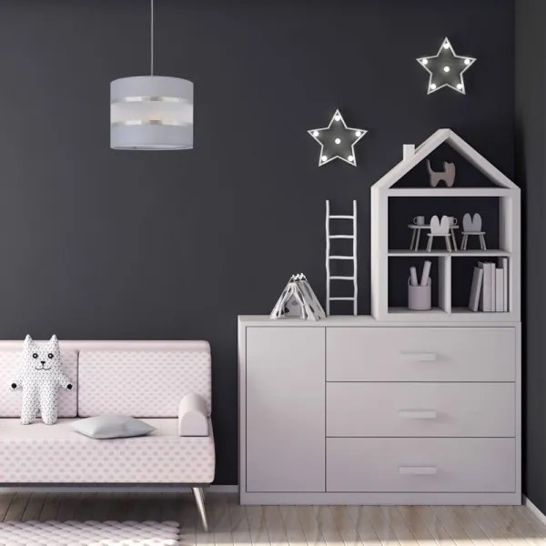 Luster na lanku HELEN 1xE27/15W/230V pr. 20 cm šedá/strieborná