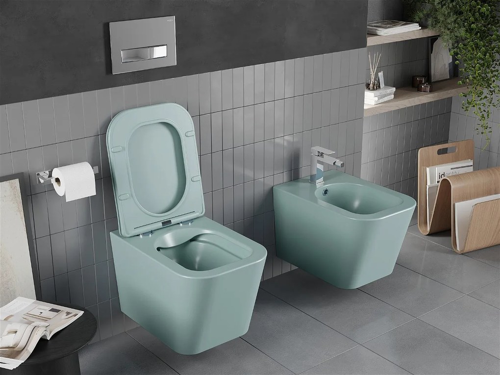 Mexen Teo, závesné WC Rimless s WC doskou slim, duroplast, zelená matná, 30854048