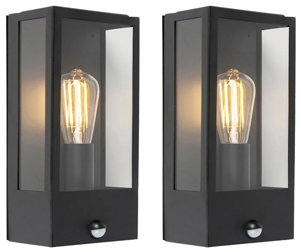 Sada 2 vonkajších nástenných svietidiel čiernych s detektorom pohybu - Rotterdam