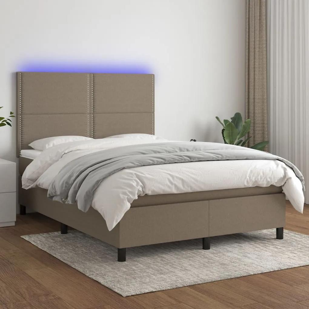 Posteľ boxsping s matracom a LED sivohnedá 140x200 cm látka 3134801