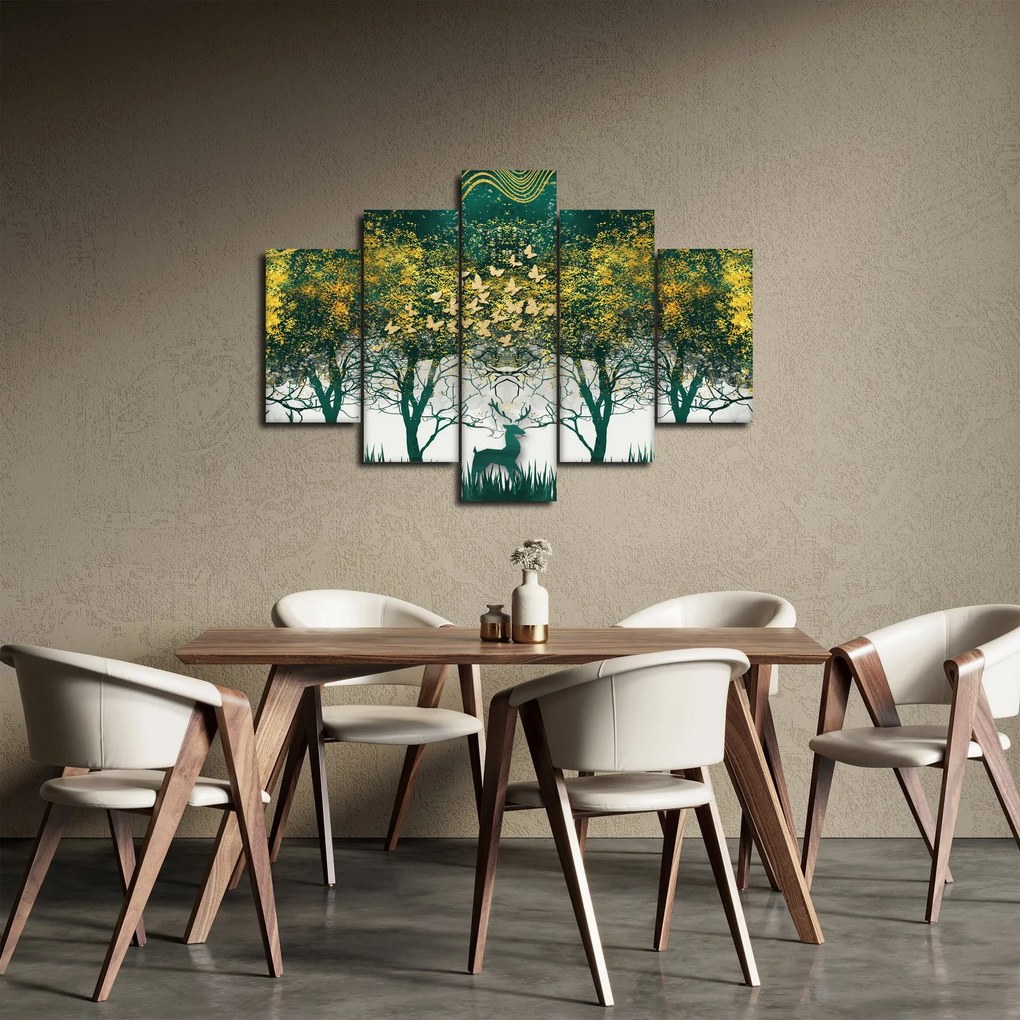Obraz - Jelene v zelenom lese (150x105 cm)