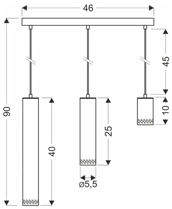 Závesné svietidlo s kovovým tienidlom v čierno-zlatej farbe 6x46 cm Tubo - Candellux Lighting