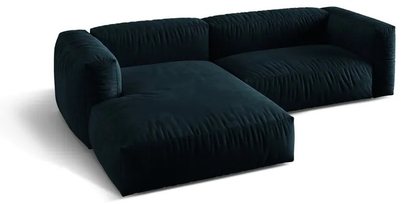 Tmavomodrá zamatová modulárna rohová pohovka (ľavý roh/s leňoškou) Martina – Micadoni