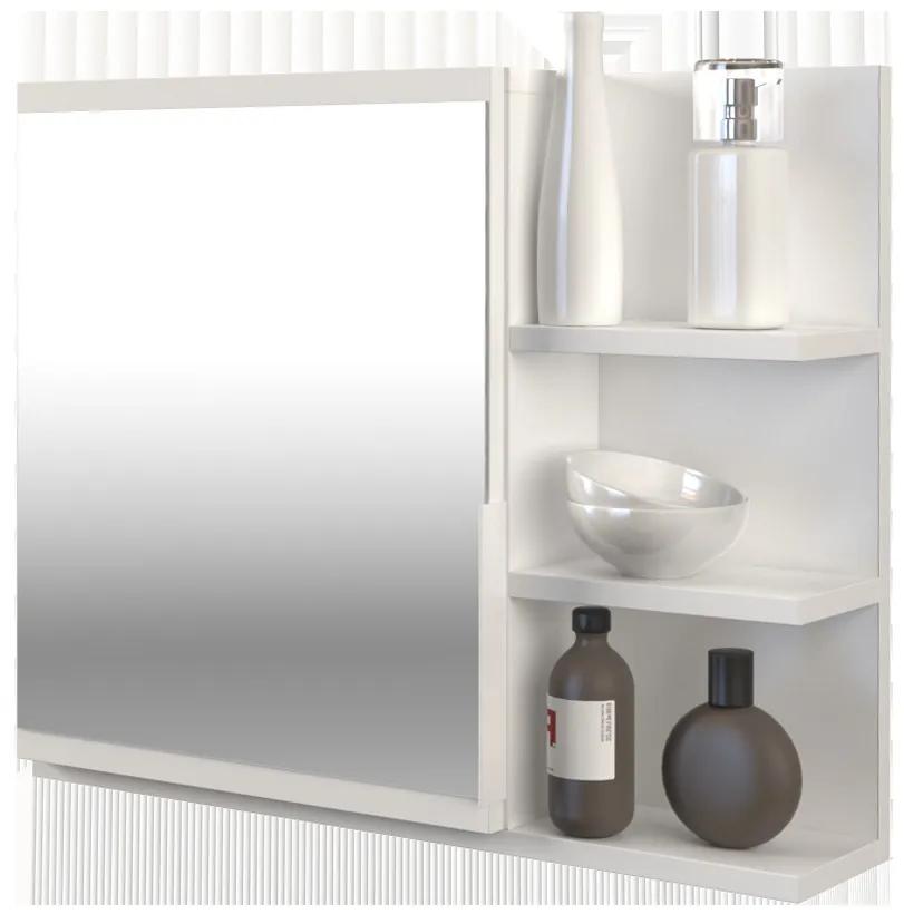 Kúpeľňové zrkadlo s poličkou Lumo pravé - biele