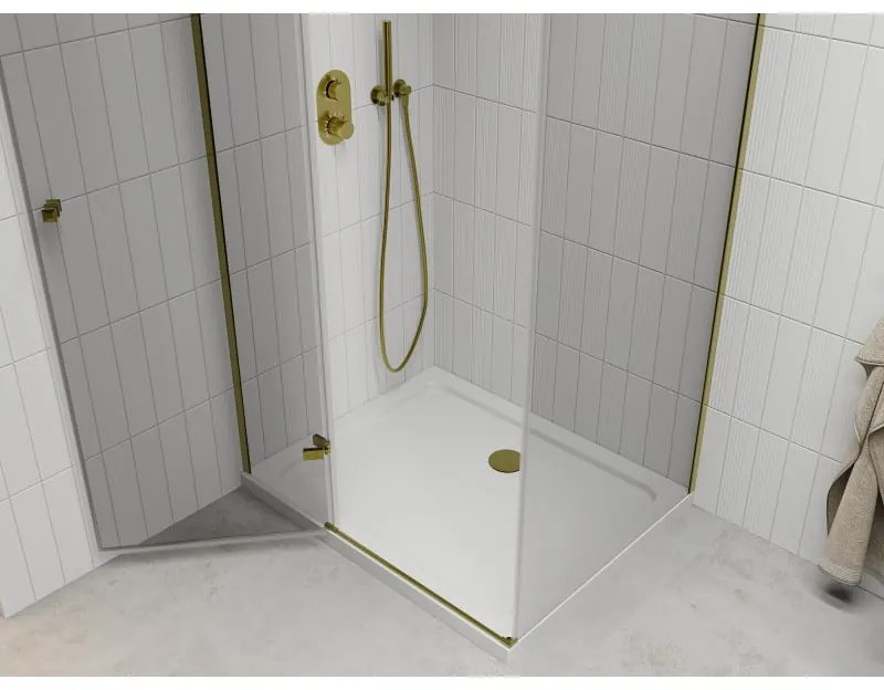 Mexen Roma, sprchovací kút 70 (dvere) x 90 (stena) cm, 6mm číre sklo, zlatý profil + slim sprchová vanička 5cm, 854-070-090-50-00-4010