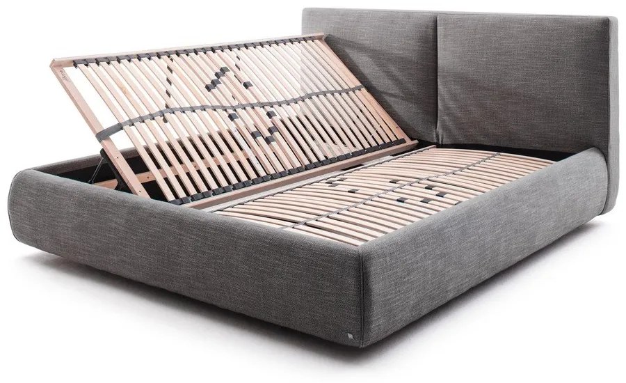 Tmavosivá čalúnená dvojlôžková posteľ s úložným priestorom s roštom 180x200 cm Atesio – Meise Möbel
