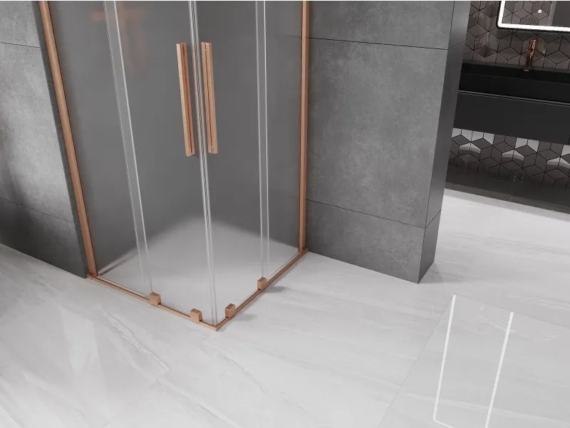 Mexen Velar Duo, sprchový kút s posuvnými dverami 80 x 80 cm, 8mm sklo námraza, medená matná, 871-080-080-32-65